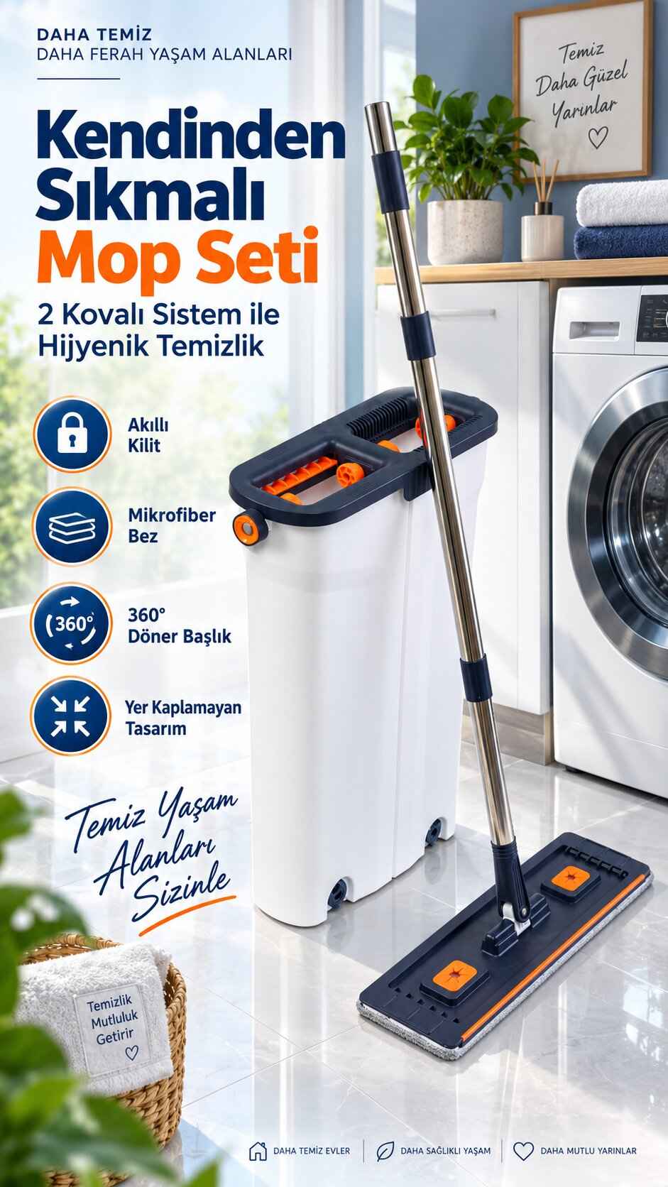 KENDİNDEN SIKMALI KOVALI MOP SETİ