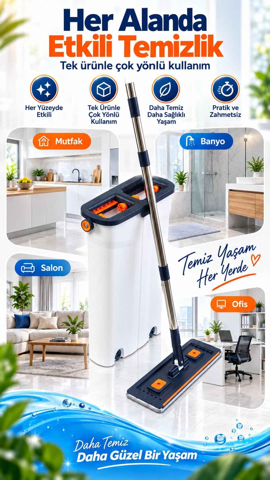 Mutfak, banyo, salon ve ofiste kullanım